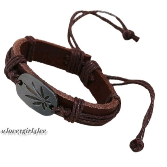 BROWN VEGAN LEATHER LEAF BRACLET #P1 - Picture 4 of 6